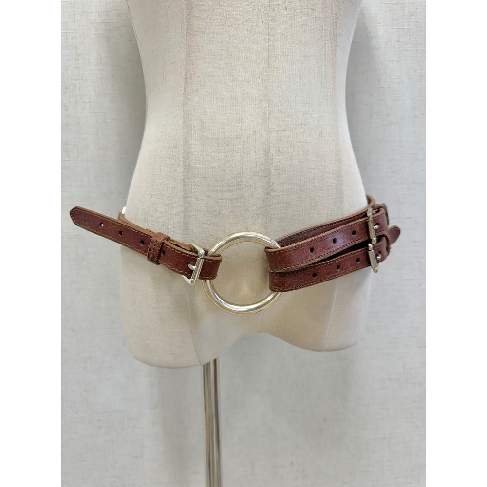 Lauren Ralph Lauren Brown Leather Double Buckle O-Ring Waist Belt Size Medium